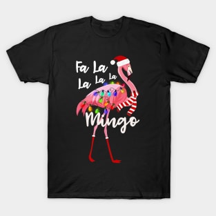 Fa La La La La Mingo Santa Flamingo With Christmas Lights T-Shirt